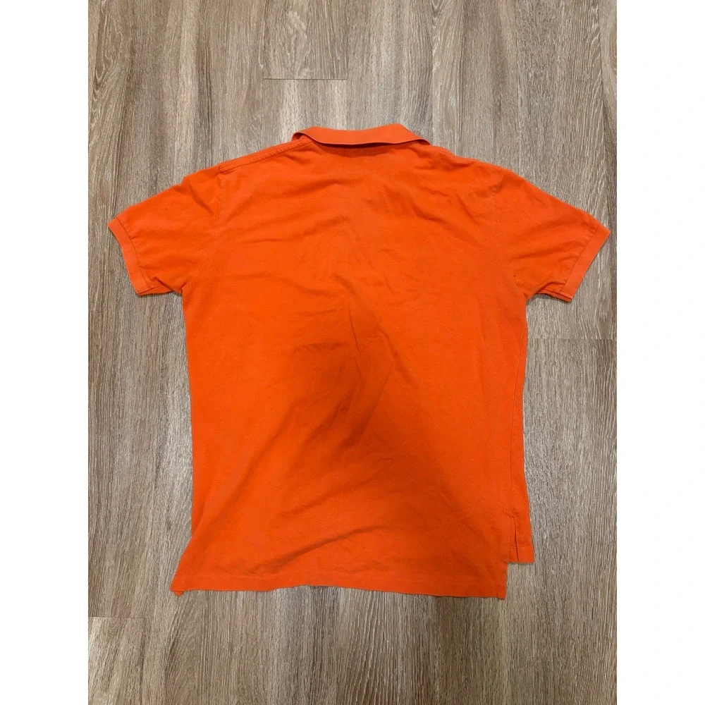 Polo Ralph Lauren Mens Orange Pique Short Sleeve Polo Shirt Green Pony Logo L